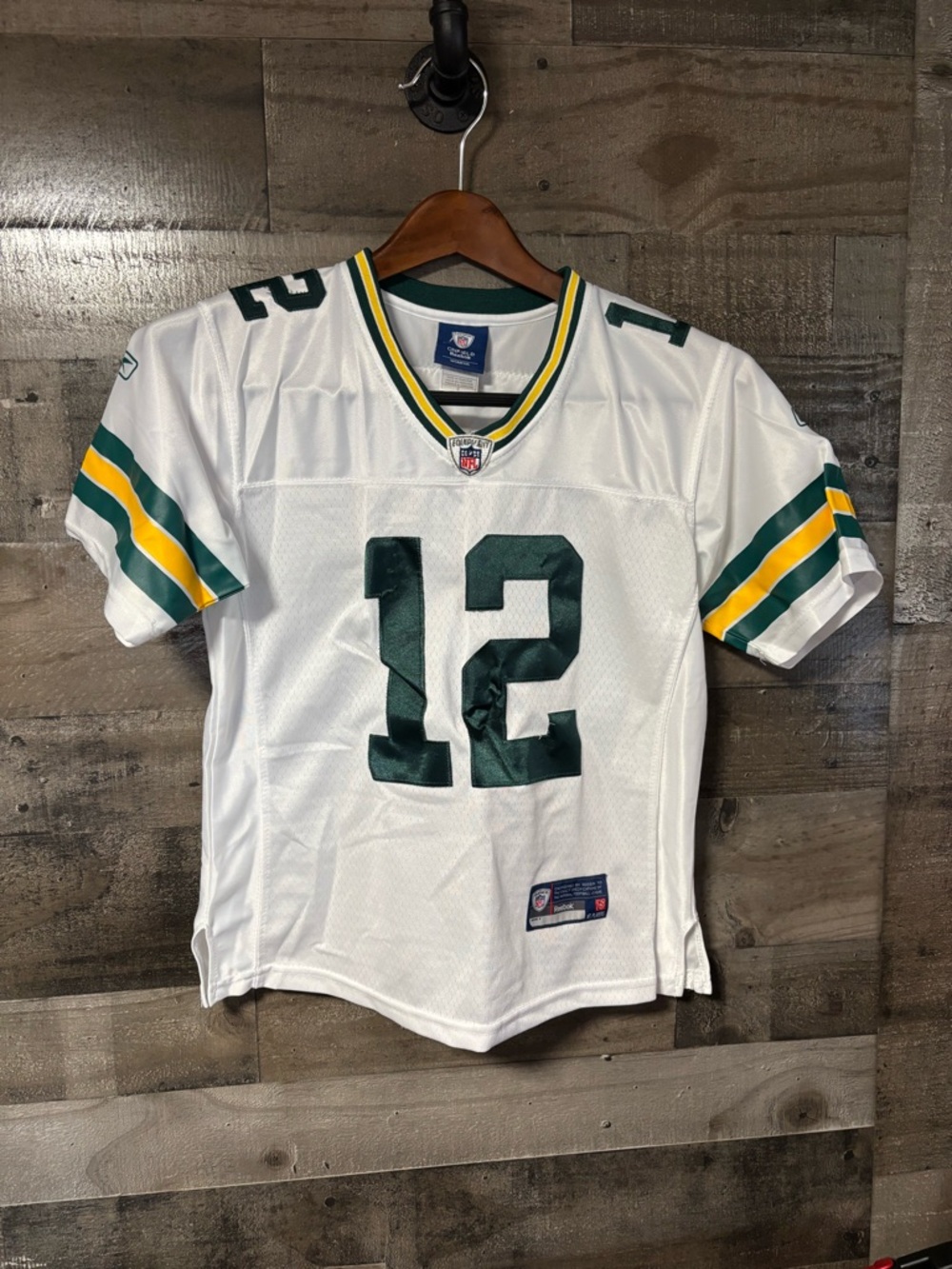 Reebok White Women's NFL Onfield Jersey with Green Collar Rodgers 12 Small